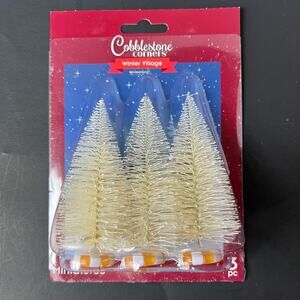 Cobblestone Corner Winter Village Bottle Brush Tree Set Of 3 New